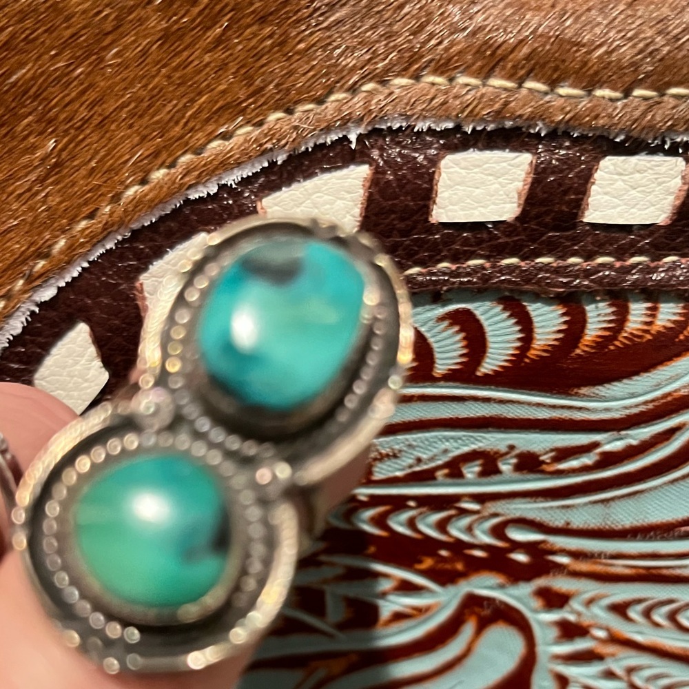 Double stone genuine tourqoise ring